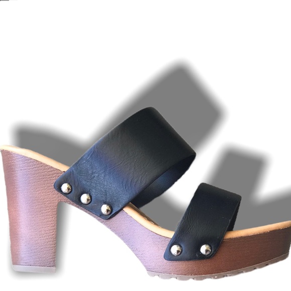 10 Soda Academy Black Slip On Platform Sandal Heel - Picture 8 of 8